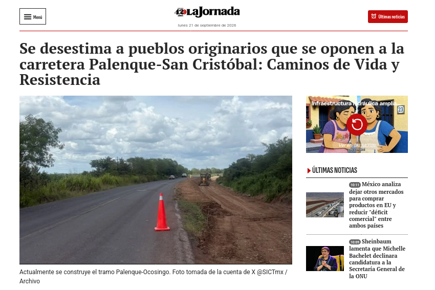 Se desestima a pueblos originarios que se oponen a la carretera Palenque-San Cristóbal: Caminos de Vida y Resistencia